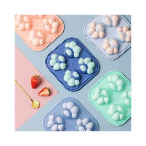 1pcs Silicone mold summer cartoon 4 hole cat claw ice cream maker with lid lattice ice cube tray mould kitchen tool