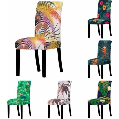 1pcs Tropical Plants Flowers Chair Cover Elastic Idyllic Green Leaves Dinner Table Chair Case Home Decoration Stretch Seats Case