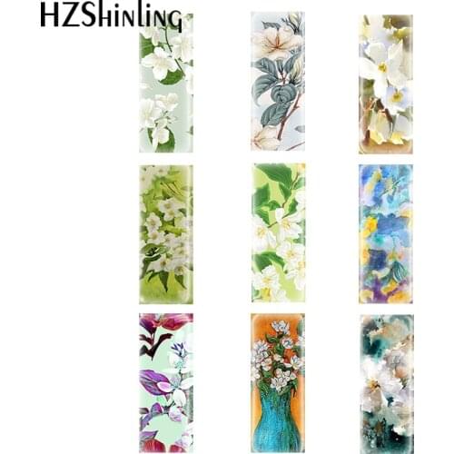 10 pcs 10*25mm Spring jasmine Floral Paintings Rectangular Glass Cabochons Jewelry Findings & Components Semi Finished Jewelry