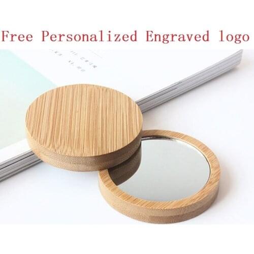 100pcs bamboo Cosmetic Mirror Round Portable Mirror Elm makeup mirror Student portable makeup small princess mirror your logo