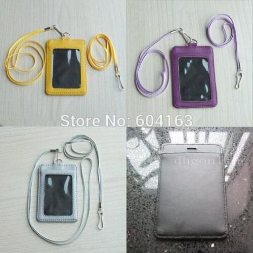 2 pcs Genuine leather Card Badge Holder + 4 pcs Strap lanyard for reel clip ID Vertical