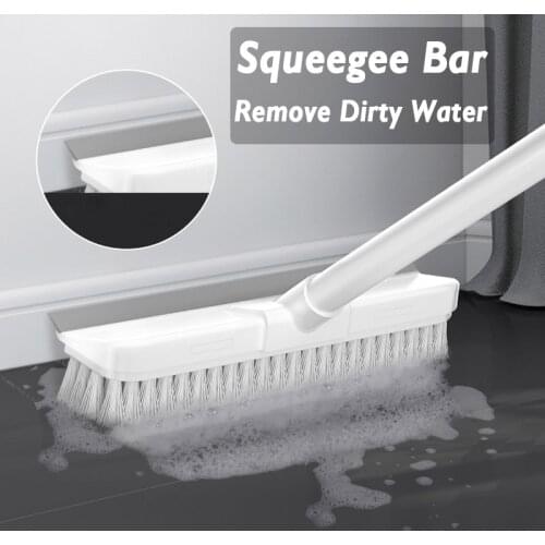 2 In 1 Floor Scrub Brush with Long Handle for Bathroom Tub Tile Wiper Stiff Bristle Brush Scrubber Squeegee for Window Magic Mop