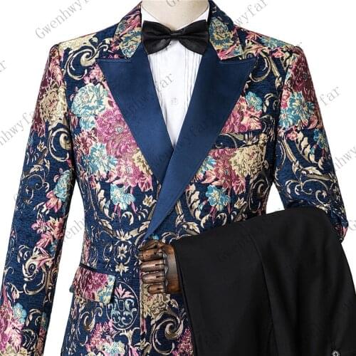 2019 Colorful Firework Flower Jacquard Suit Business Men Dress Jackets+Pants+Vest High Quality Wedding Stage Suit Men 3 Piece