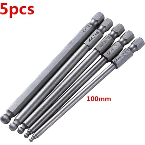 5pcs/set High Quality 100mm Precision Magnetic Ball Head Hex Screwdriver Bit 2.5mm-6mm Power Driver Bits S2 steel