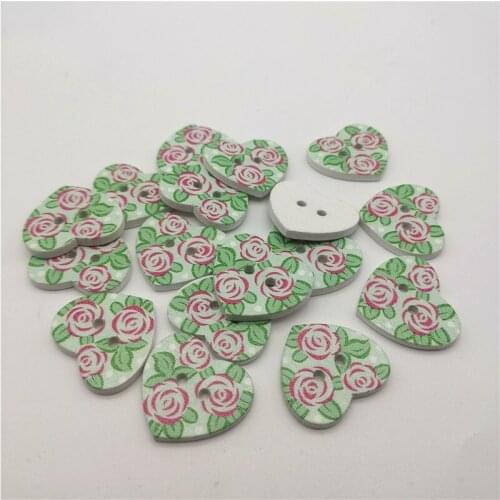 50pcs 25x22mm Green Rose Florals Heart Wood Buttons Scrapbooking Wedding 2 Holes DIY Crafts Sewing Accessories