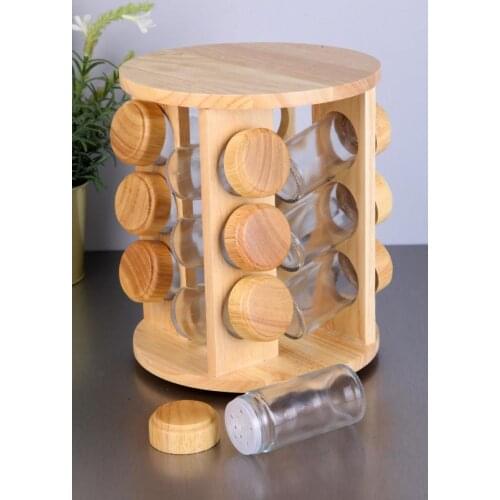 BAMBOO STAND WITH GLASS SPICE G-2927 kitchen mother seasoning set salt shaker pepper shaker tableware wooden bamboo