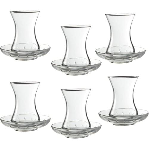 Paşabahçe Arya Tea Glass Set of 12 6 Glasses + 6 Saucers