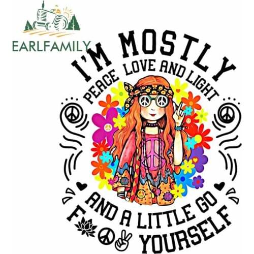 EARLFAMILY 13cm x 10.4cm for Im Mostly Peace Love and Light HippiePersonality Car Stickers Waterproof RV Motorcycle Decoration