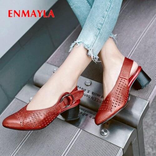 ENMAYLA 2020 Slingbacks Round Toe Wedding Shoes Casual Genuine Leather Pumps Women Shoes Shallow Fashion High Heels 34-43