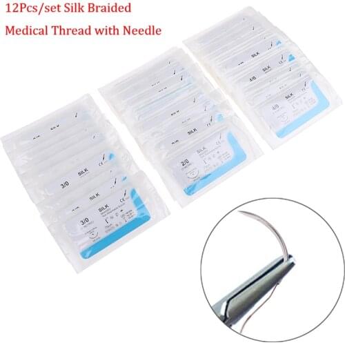 Hot sale 12PCS 75cm 2/0 3/0 4/0 Dental Surgical Needle Silk Medical Thread Suture Surgical Practice Kit
