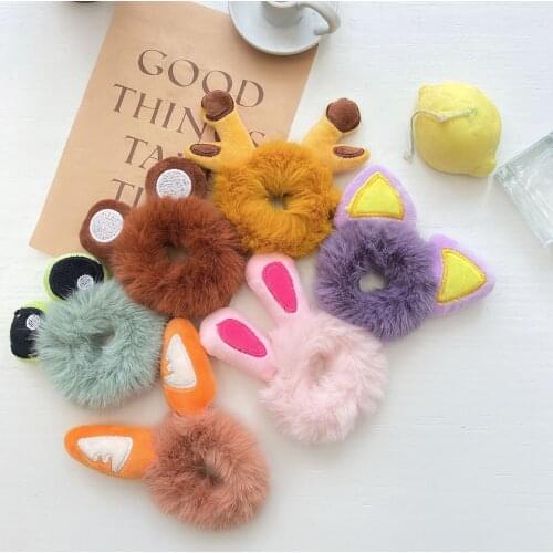 Cartoon Cute Cat Ears Colorful Headband Scrunchies Fashion Hair Accessories Korean Style Plush for Women Girls Bear Hair Circle
