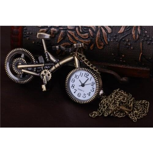 Vintage small bicycle pocket watch new antique bronze trim unique gift chain watch fashion popular gift watch