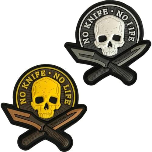 MAMAO 3D PVC Patches No Knife No Life SKULL Military Tactical Patch badge applique Hook & Loop Black and yellow