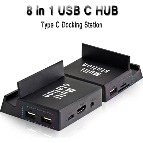 Multi-function 8 in 1 USB C HUB Type C Docking Station Phone Stand Dex USB C to HDMI+SD+TF Dock Power Adapter For Samsung Huawei