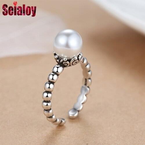 Fashion Silver Color Pearls Rings For Women Men Original Vintage Adjustable Opening Brands Ring Wedding Engagement Ring Jewelry