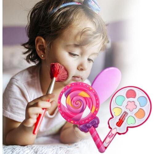 Cosmetics Set Fashion Washable Makeup Kit With Spinning Lollipop Box For Petite Girls Kids Makeup Toys Pretend Play Game