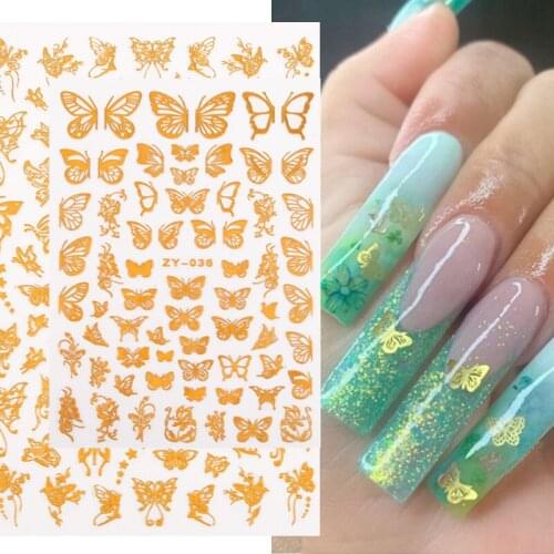 3D Butterfly Nail Art Stickers Adhesive Sliders Colorful Nail Transfer Foils Laser Bronzing Butterfly Decals Nail art Decoration