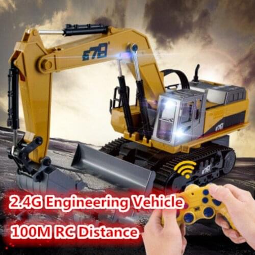 New Update Version 2.4G 14CH 1:16 Scale RC Construction Metal Excavator Engineering Vehicle Toy Alloy Power With Cool Lighting