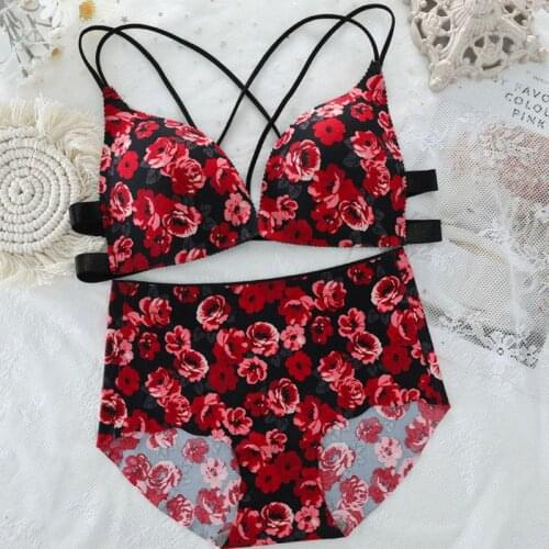 New Sexy Bras Underwear Set Printing Fashion Push Up Bra Panties Sets Thick Cotton Brassiere Lace Women Sets