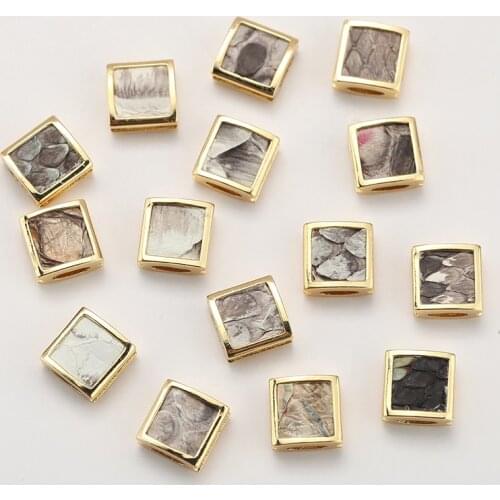 Charm Snake Leather Beads for Jewelry Making Gold Square Copper Needlework Beads Diy Bracelet Accessories Wholesale Lot