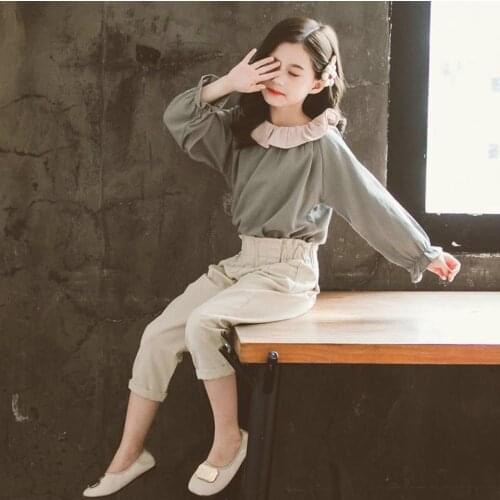 Solid Color Kids Girls Clothing Sets Spring Autumn New Style Baby Girls Long Sleeve T-Shirt+Pant 2Pcs Children Clothes Suits