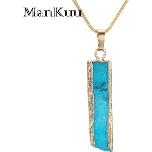 Mankuu Solid Druzy Stone Pendant Necklace Column Irregular Gold Plating Natural Stone Necklace Amulet Pillar Necklaces For Women