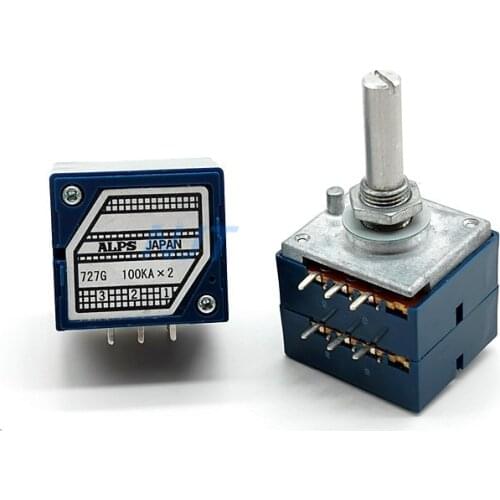 100K ALPS RK27 Double Volume Potentiometer Dual 100KAx2 6pin Round Handle Rotary Switch