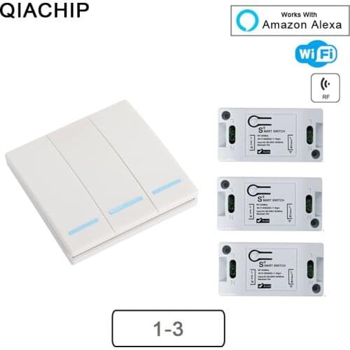 QIACHIP WiFi+RF Smart Switch Light Wireless Remote Control Timer Relay Switches AC 110V 220V tuya Smart Home App Automation