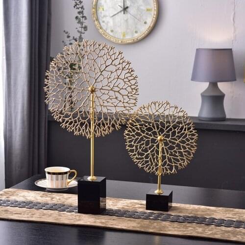 Luxurious Gold Metal Dandelion Shape Statue Modern Living Room Bedroom Hotel Black Crystal Desktop Sculpture For Home Decor Gift