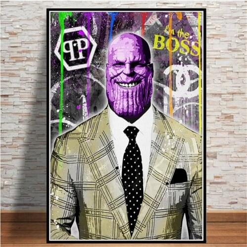 Smile Gentleman Boss Thanos In Suit Funny Art Poster Painting Marvel Comic Deadpool Wall Decor Printed Graffiti Mural Pictures