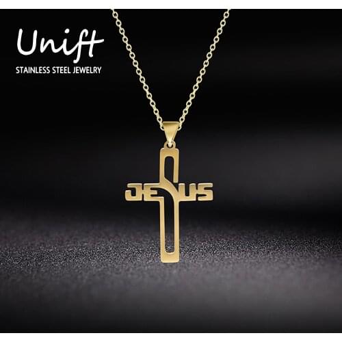 Unift Unique Jesus Hollow Cross Chain Choker Pendant Necklace For Men Women Stainless Steel Vintage Jewelry Trendy Gifts
