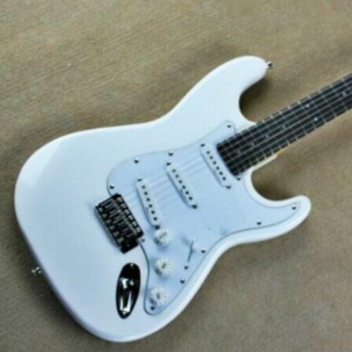 Top quality FPST-1009 white color solid body white pickguard rosewood fretboard 6 strings electric guitar, Free shipping