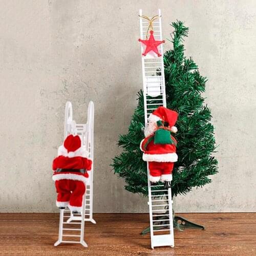 Funny Christmas Santa Claus Electric Music Climb Ladder Hanging Decoration For Home Christmas Tree Ornaments Party Kids Gifts