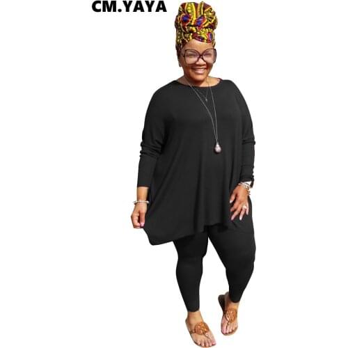 CM.YAYA Streetwear Plus Size L-5XL Sweatsuit Womens Set Tee Top Legging Pants Set Active Tracksuit Two Piece Fitness Outfit Set