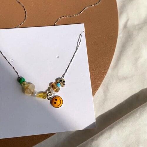 Punk Rock Pearl Smiley Skull Rope Adjustable Choker Lucky Nature Stone Beaded Necklaces Punk Fashion Streetwear Jewelry Unisex