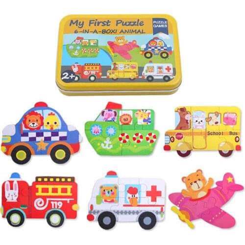 Animal 3D Puzzle Cards for Children Jigsaw Metal Iron Box Wood Puzzle Montessori Learning Educational Kids Brain Teaser Toys