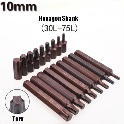2Pcs Hex Screwdriver Bit S2 Steel 10mm Hex Shank Impact Screwdriver Bits T20/T25/T27/T30/T35/T40/T45/T50 /T55
