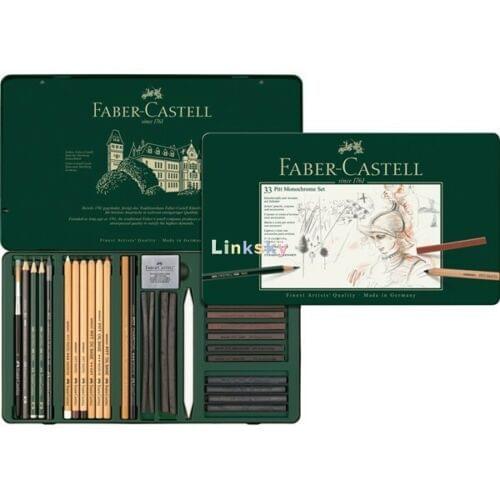 112977 Faber Castell Tin of 33 Pitt Monochrome Pencils Set Artists Collection,Professional Quality 33-piece Set In A Metal Case