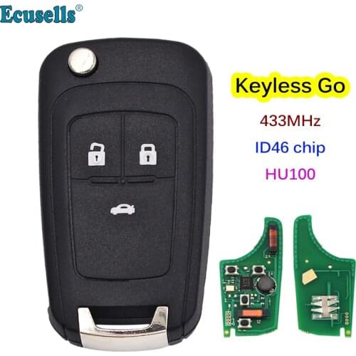 3 button keyless-go folding flip remote key fob for Chevrolet Cruze Aveo 433MHz with 46 chip HU100 balde