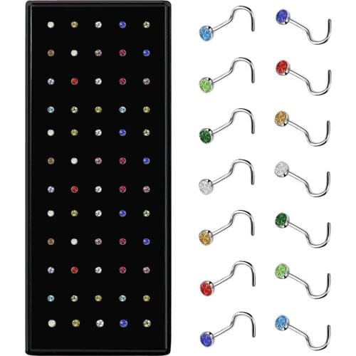 40/60PCS Surgical Steel Nose Ring Pack Indian Nose Pin Lot Nose Piercing Ring Set Crystal Nariz Ring Bulk Nose Piercing Stud