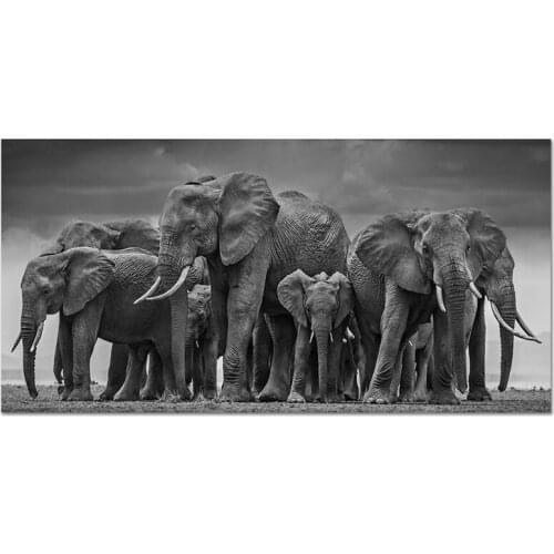 70x140cm Black and Gray A group of elephants Modern Wall Pictures Art Vintage Poster Prints Custom Photo Printings no Frame