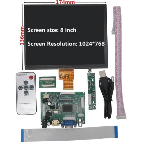8 inch IPS LCD Display Screen High Resolution Monitor Remote Driver Control Board 2AV HDMI VGA For Raspberry Pi Orange Pi PC