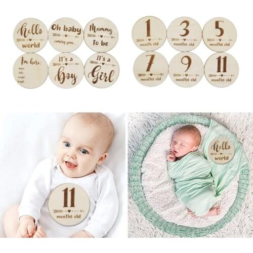 Baby Monthly Milestone Wooden Card Infants Newborn Growth Album Photography Prop D0AF
