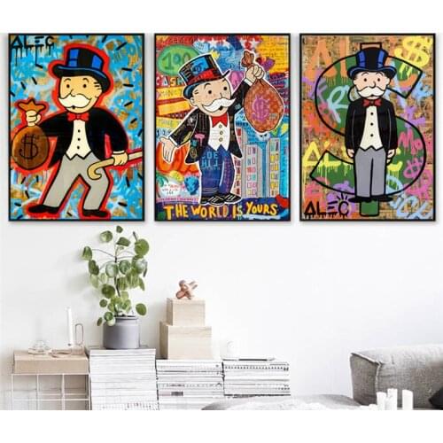 Alec Graffiti Monopoly Millionaire Money Street Art Canvas Painting Posters and Prints Modern Wall Art Pictures for Home Decor
