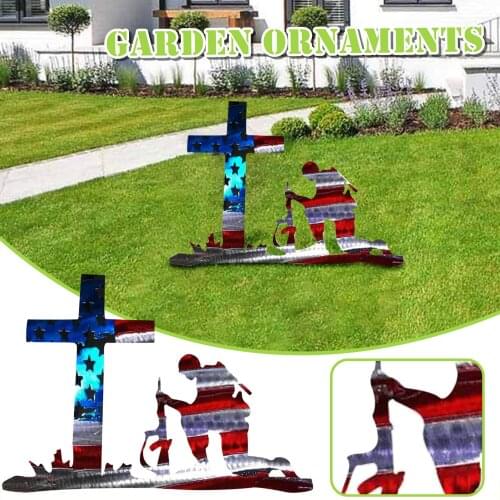 American Flag Kneeling Soldier Shape Metal Ornament Art Decor Garden Flag Vertical Yard Outdoor Lawn Patio Garden Decoration