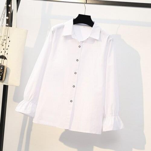 White Long Sleeved Solid Color Plus Size Korean Autumn Elegant Fashion Blouses And Tops WomenS Oversize Shirt Clothing 2021