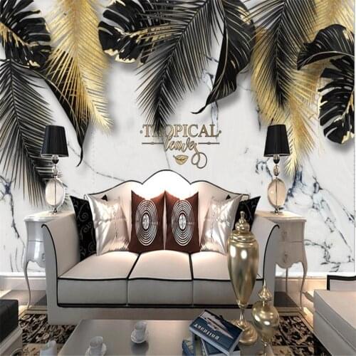 Custom large 3D wallpaper mural modern nordic wind golden tropical plant living room background wall decoration painting wallpap