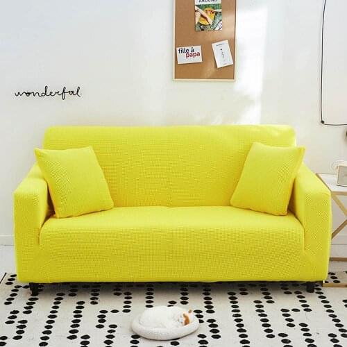 3D Quilted Simple Lemon Yellow Sofa Cover Slipcover Stretch Elastic Spandex/Polyester Chair Loveseat L Shape Sofa Protector