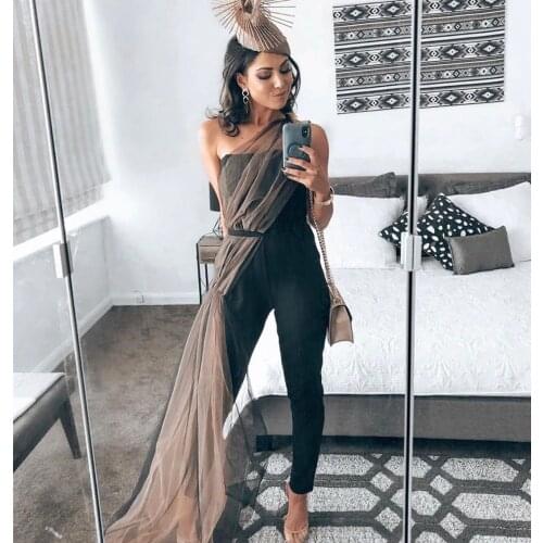 Black Strapless Mesh Skinny Women Rompers Jumpsuit Bandage Night Party Jumpsuit