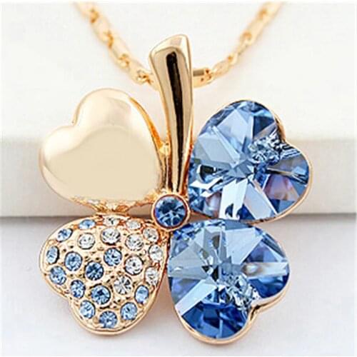 SHDEDE Four Leaf Clover Necklaces Pendant Heart Crystal from Swarovski Elements Gold Color Vintage Fashion Jewelry For Women 900
